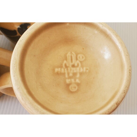 Vintage Pfaltzgraff Folk Art 10 Oz Footed Grandmug Set Of 3 Beige Blue USA - Picture 12 of 16